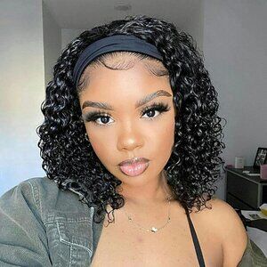 Headband Wig Deep Wave 12 Inch Human Hair Headband Wig Curly hair